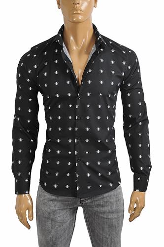 GUCCI Menâ??s Dress shirt with bee print in black color 393