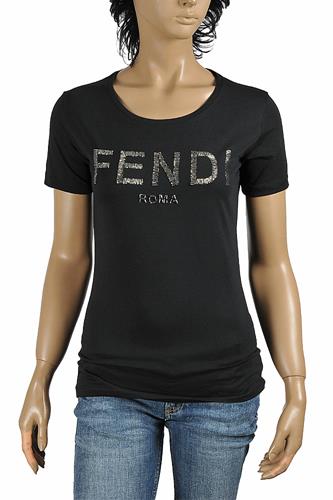 FENDI womenâ??s cotton T-shirt with front logo appliquÃ© 40
