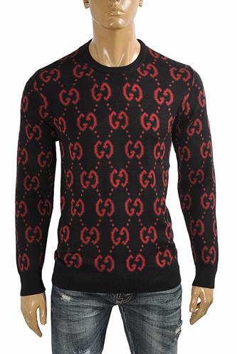 GUCCI Menâ??s Stripe Knitted Black Sweater With GG Logo 107