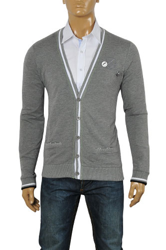 Mens Designer Clothes | HUGO BOSS Men's V-Neck Button Up Sweater #12