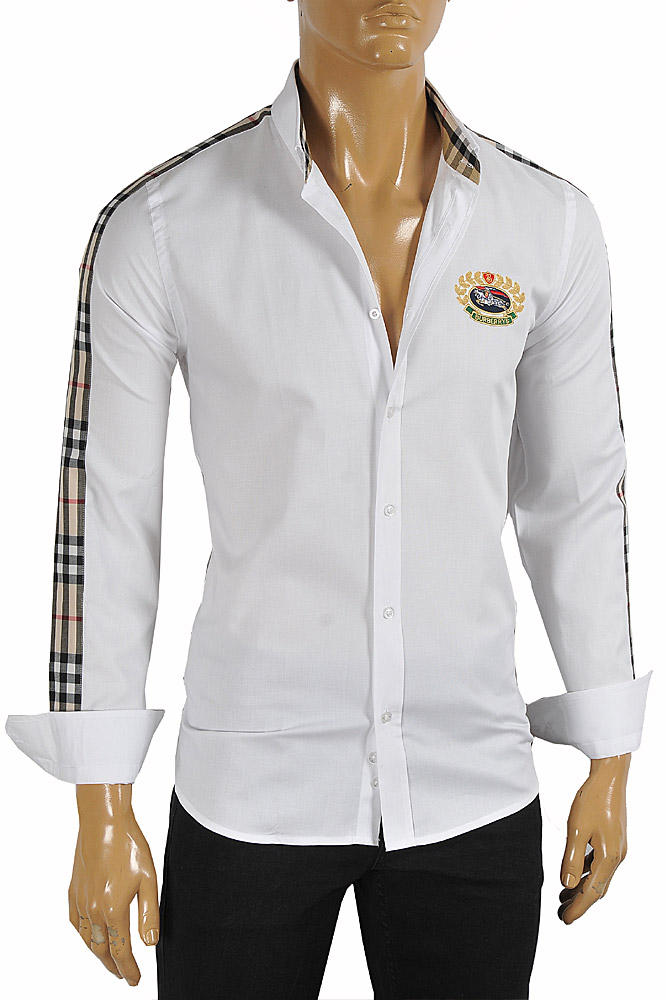 Mens Designer Clothes | BURBERRY men's long sleeve dress shirt with logo embroidery 256
