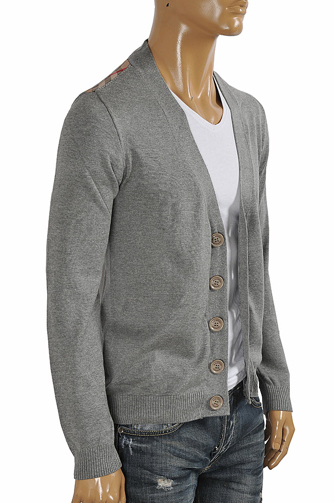 Mens Designer Clothes | BURBERRY men cardigan button down sweater in gray color 267
