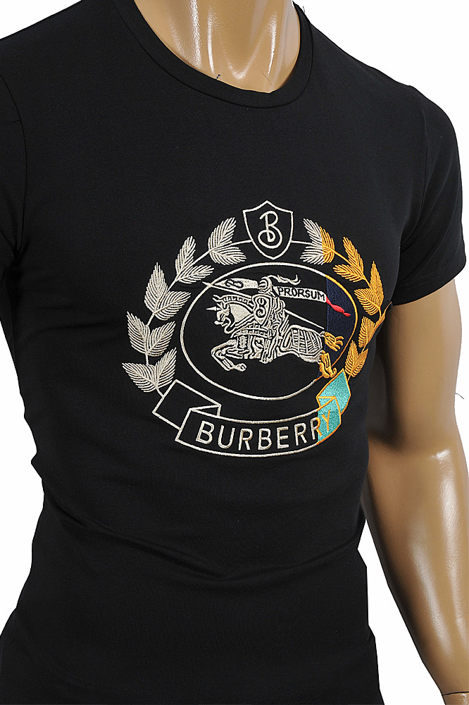 Mens Designer Clothes | BURBERRY Men's Cotton T-Shirt In Black With Front Embroidery 255