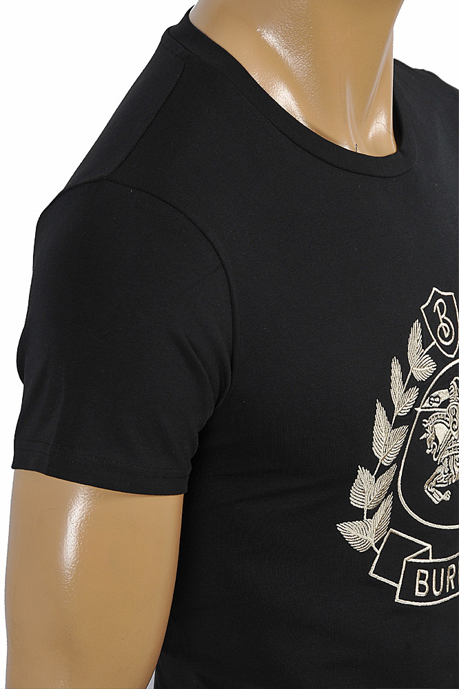 Mens Designer Clothes | BURBERRY Men's Cotton T-Shirt In Black With Front Embroidery 255