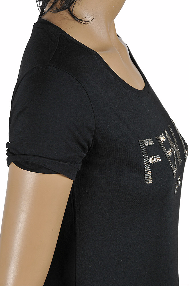 Womens Designer Clothes | FENDI womenâ??s cotton T-shirt with front logo appliquÃ© 40