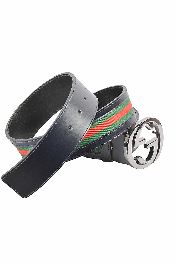 Mens Designer Clothes | GUCCI Men's Leather Belt With Red And Green Stripe 54