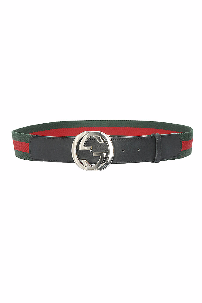 Mens Designer Clothes | GUCCI GG Unisex buckle belt with red and green stripe 62