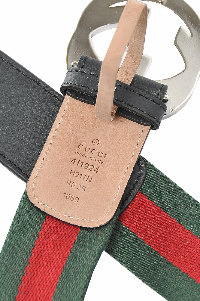 Mens Designer Clothes | GUCCI GG Unisex buckle belt with red and green stripe 62