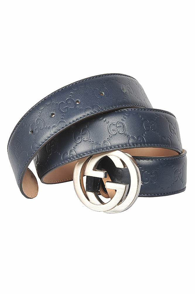 Mens Designer Clothes | GUCCI GG menâ??s leather belt in navy blue 68