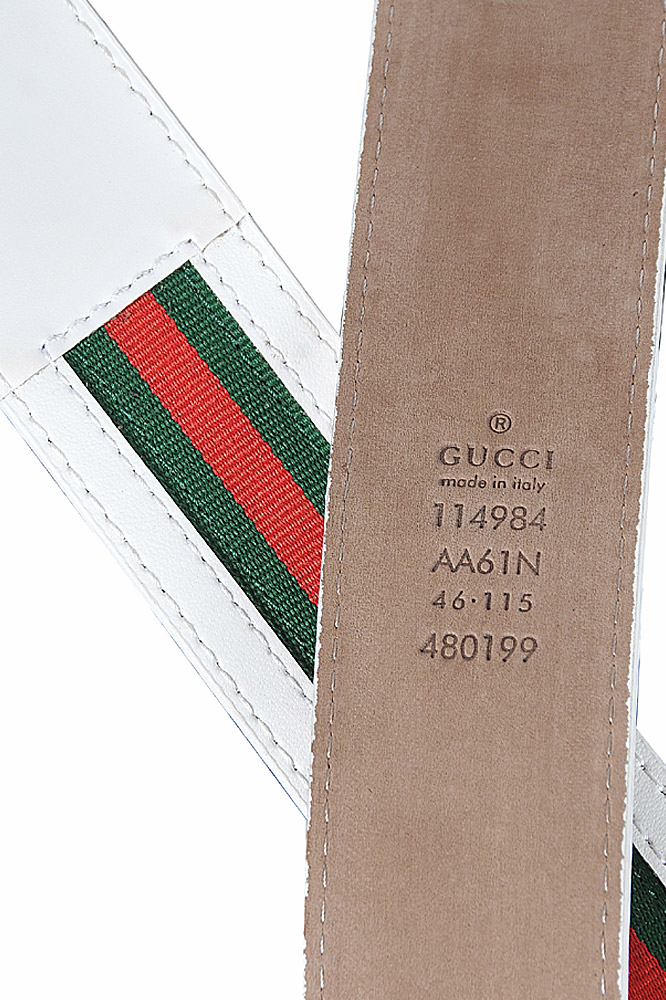 Mens Designer Clothes | GUCCI GG leather buckle belt with red and green stripe 75