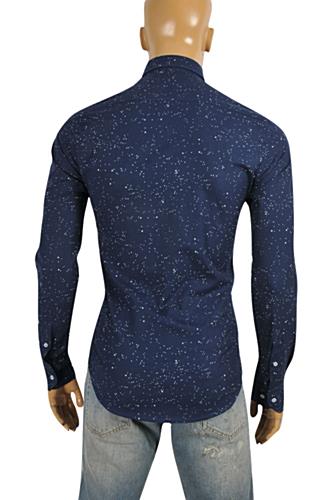 Mens Designer Clothes | GUCCI Men's Button Front Dress Shirt in Navy Blue #356