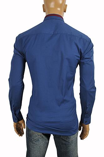 Mens Designer Clothes | GUCCI Men's Button Front Dress Shirt in Blue #362