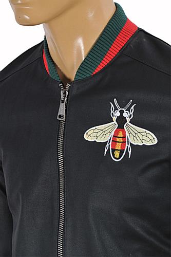 Mens Designer Clothes | GUCCI Faux Leather Jacket With Bee Patch #154