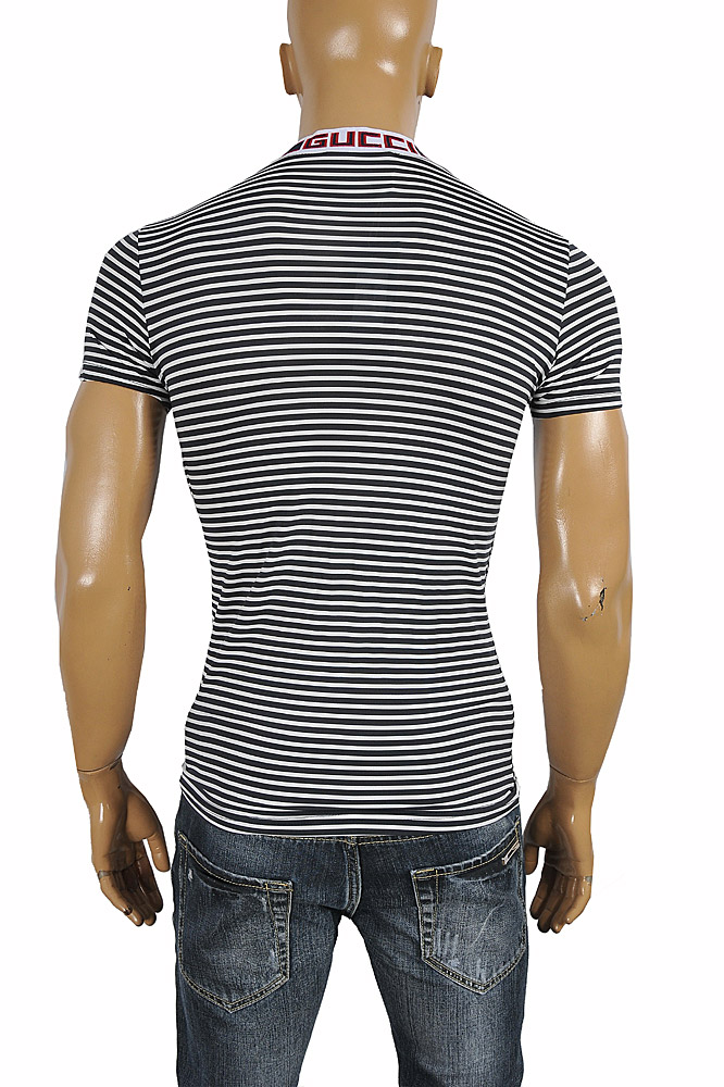 Mens Designer Clothes | GUCCI cotton V-neck T-shirt collar embroidery #249