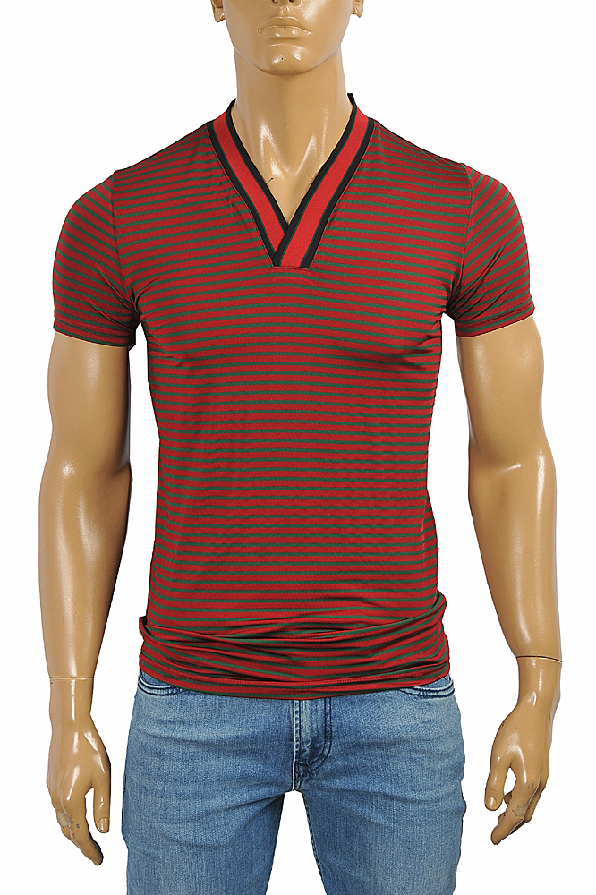 Mens Designer Clothes | GUCCI cotton V-neck T-shirt collar embroidery #250