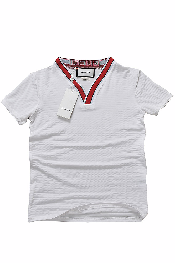Mens Designer Clothes | GUCCI cotton V-neck T-shirt collar embroidery #251