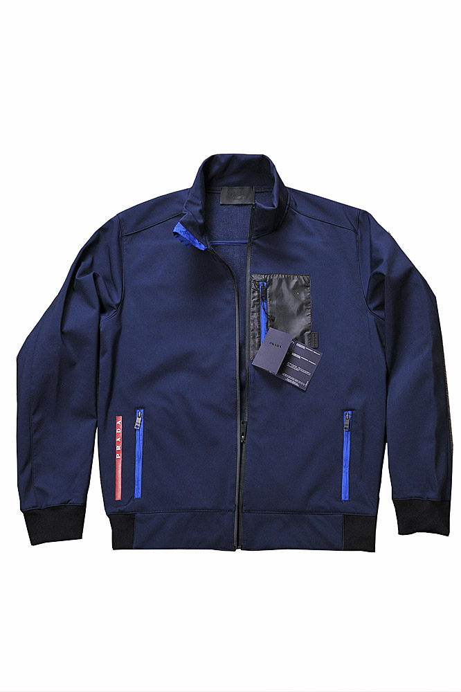 Mens Designer Clothes | PRADA men's fool-zip jacket in navy blue 41