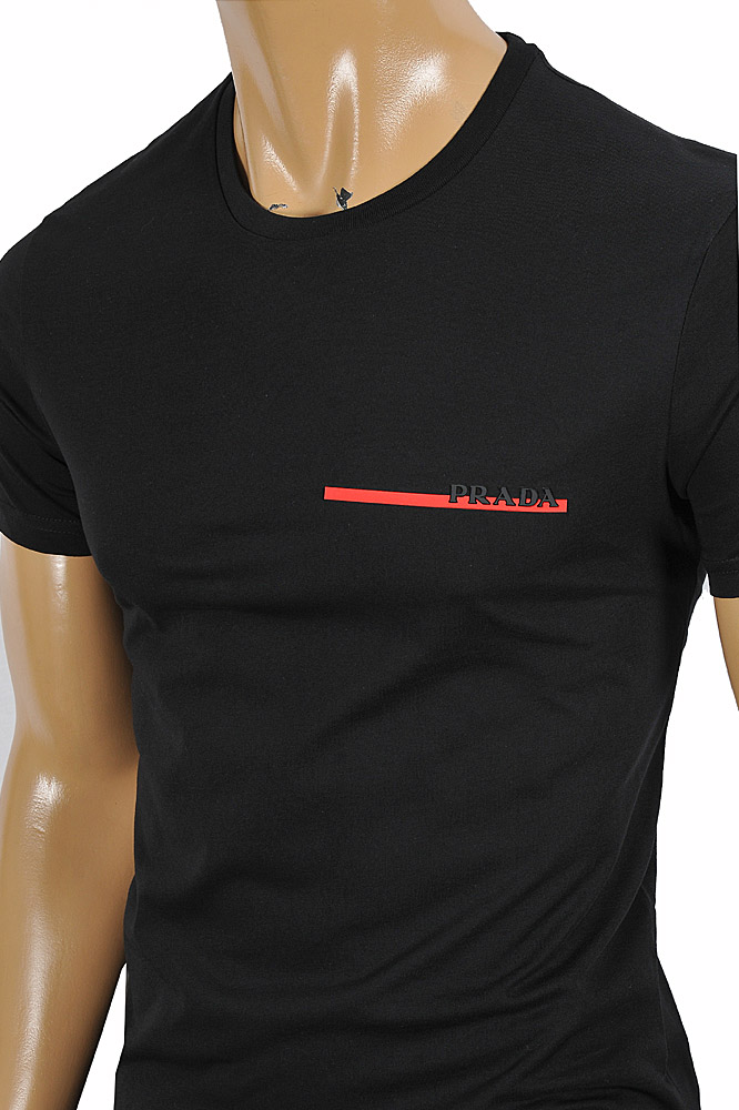 Mens Designer Clothes | PRADA Men's cotton t-shirt with front logo appliquÃ© 109