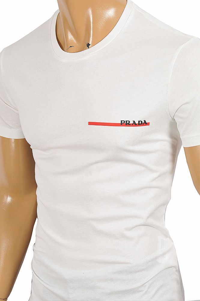 Mens Designer Clothes | PRADA Men's cotton t-shirt with front logo appliquÃ© 110