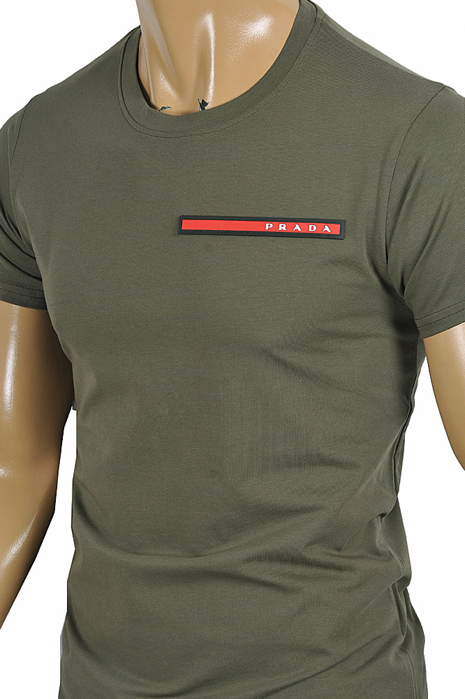 Mens Designer Clothes | PRADA Men's t-shirt with front logo appliquÃ© 114