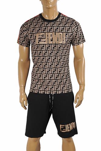 FENDI Men's FF Stripes T-Shirt and Shorts Set 12