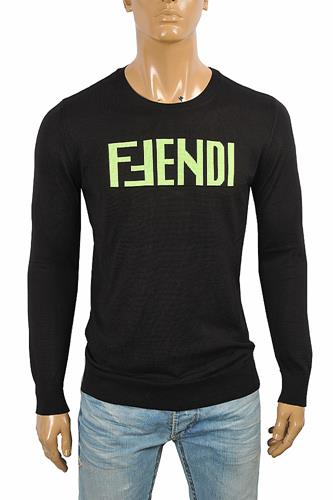 FENDI men's round neck front print sweater 56