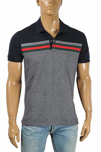 GUCCI men’s cotton polo with signature red and green stripe 406