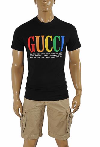 GUCCI cotton T-shirt with front print in royal black 264