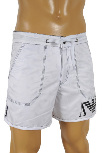 Mens Designer Clothes | ARMANI JEANS Logo Printed Swim Shorts For Men In White #54