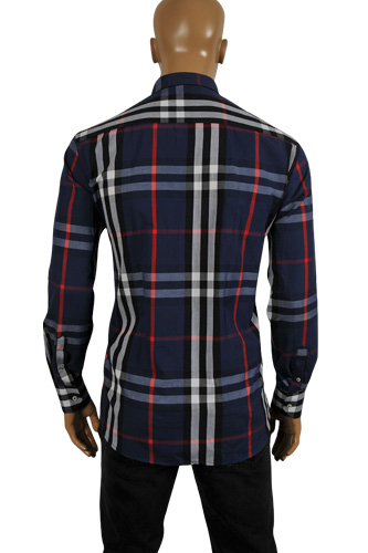 Mens Designer Clothes | BURBERRY Men's Button Up Dress Shirt In Navy Blue #139