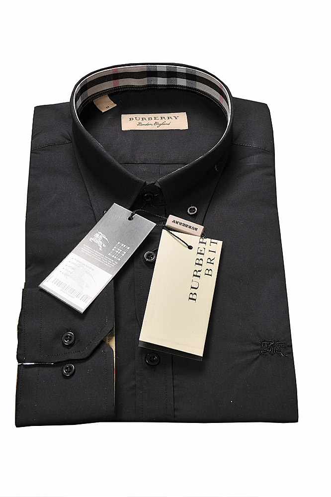 Mens Designer Clothes | BURBERRY Men's Long Sleeve Dress Shirt In Black 246