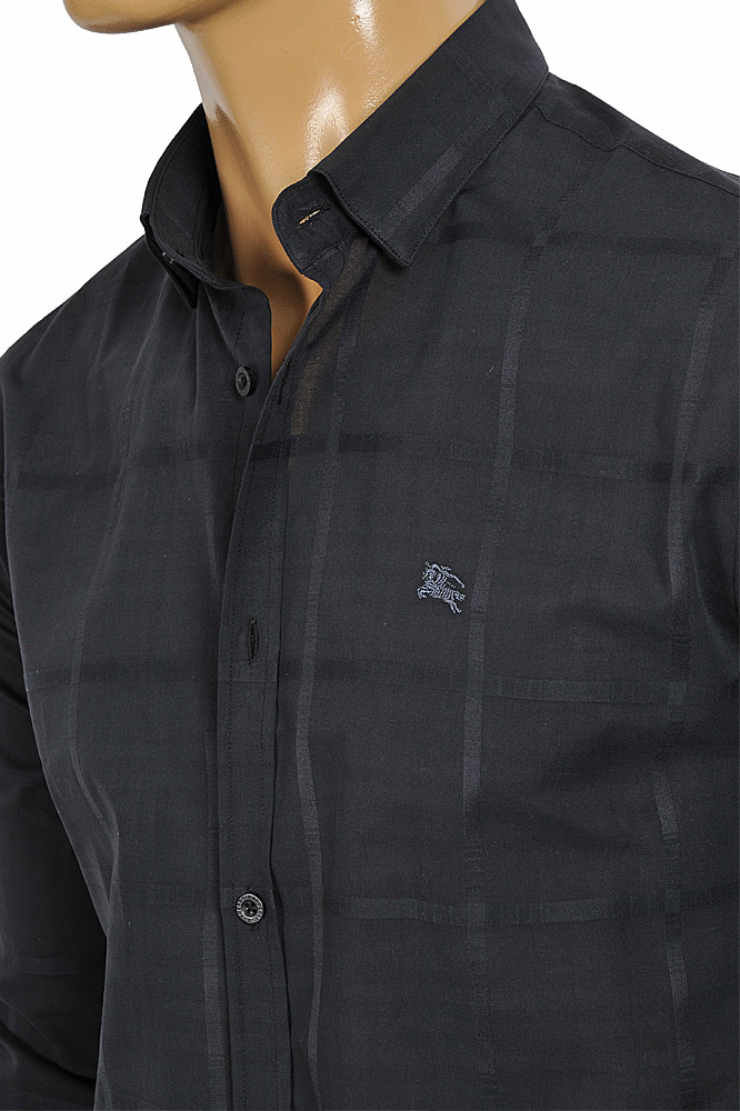 Mens Designer Clothes | BURBERRY men's cotton high quality dress shirt in black 259