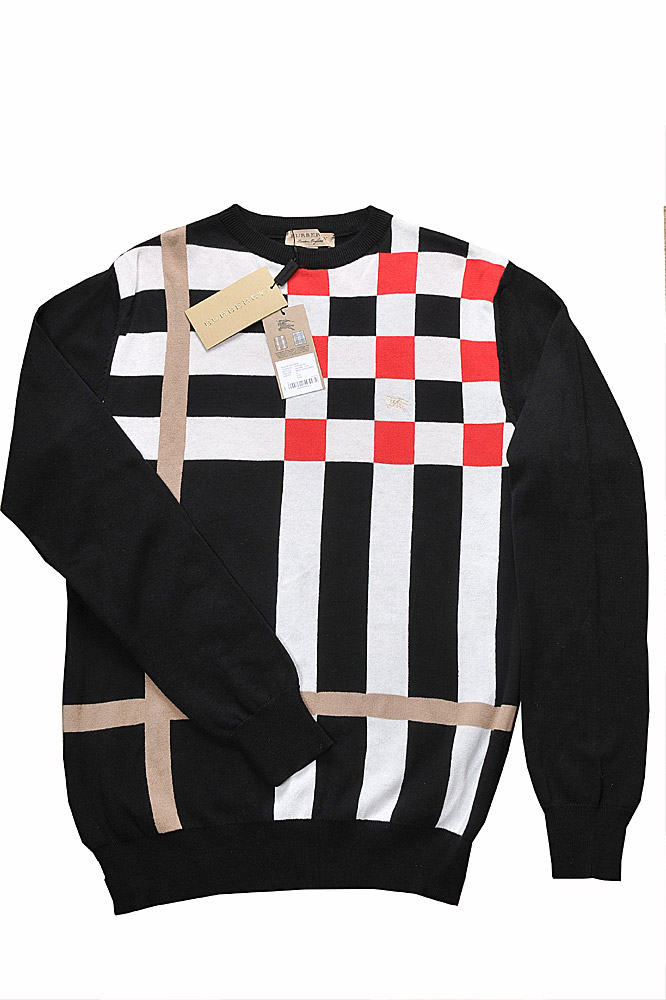 Mens Designer Clothes | BURBERRY men's round neck sweater in black color 264