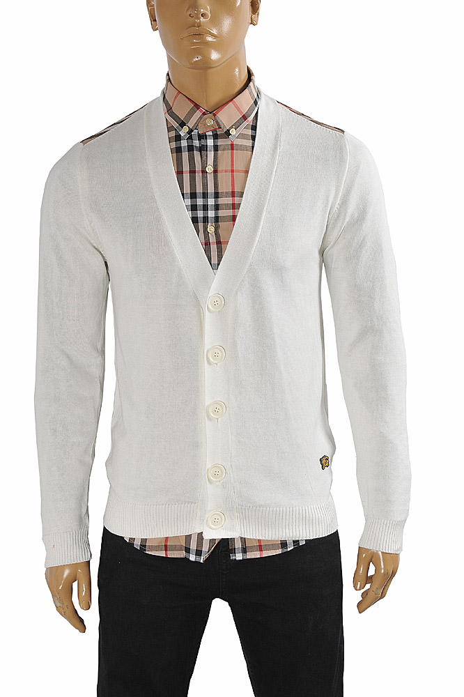 Mens Designer Clothes | BURBERRY men cardigan button down sweater in white color 266