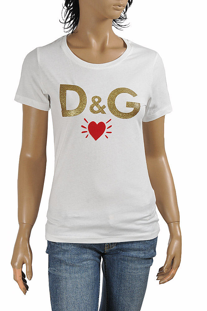 Womens Designer Clothes | DOLCE & GABBANA womenâ??s cotton t-shirt with front print logo 2