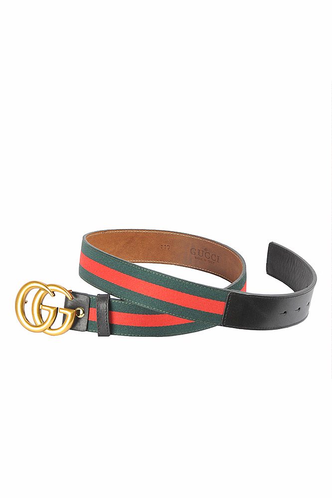 Mens Designer Clothes | GUCCI Double G Buckle Belt With Red And Green Stripe 57