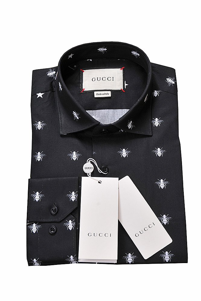 Mens Designer Clothes | GUCCI Menâ??s Dress shirt with bee print in black color 393