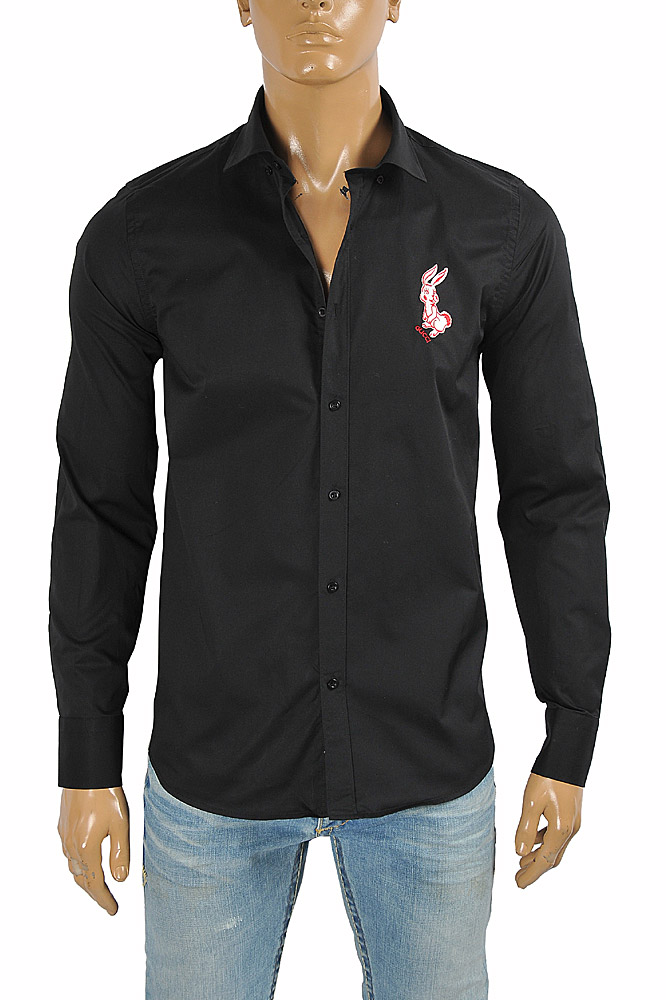 Mens Designer Clothes | GUCCI menâ??s dress shirt with front bunny embroidery 399