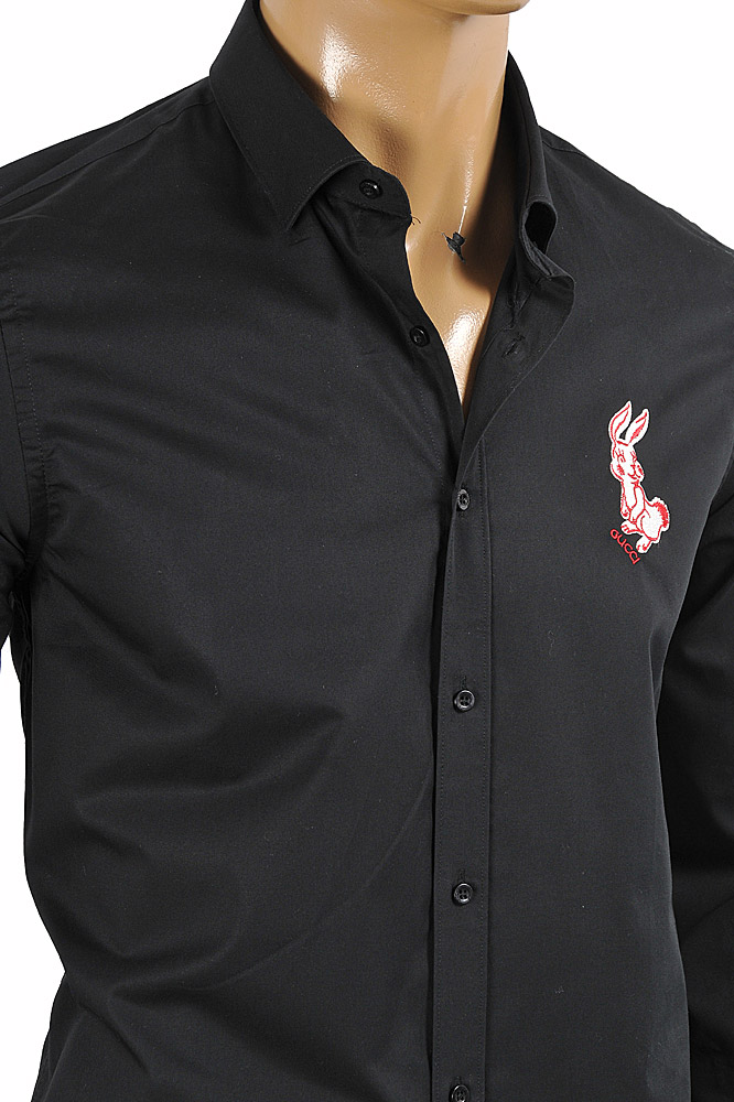 Mens Designer Clothes | GUCCI menâ??s dress shirt with front bunny embroidery 399