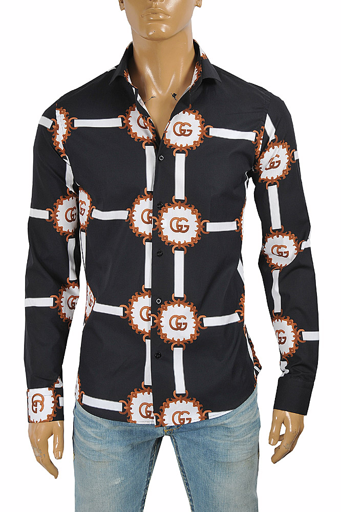 Mens Designer Clothes | GUCCI men's dress shirt with logo print 409