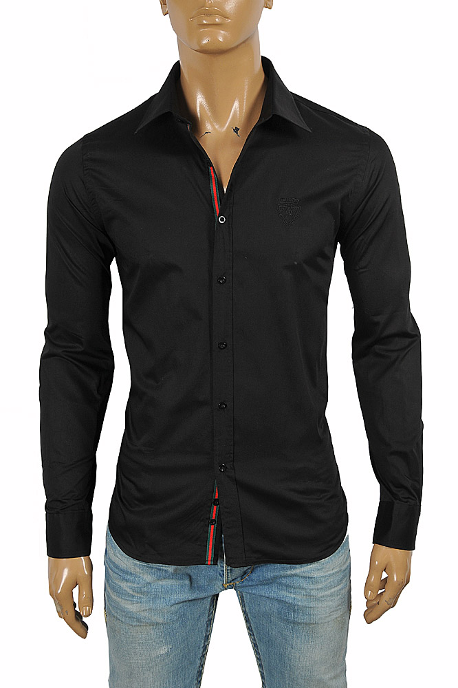 Mens Designer Clothes | GUCCI menâ??s dress shirt with front logo embroidery 416
