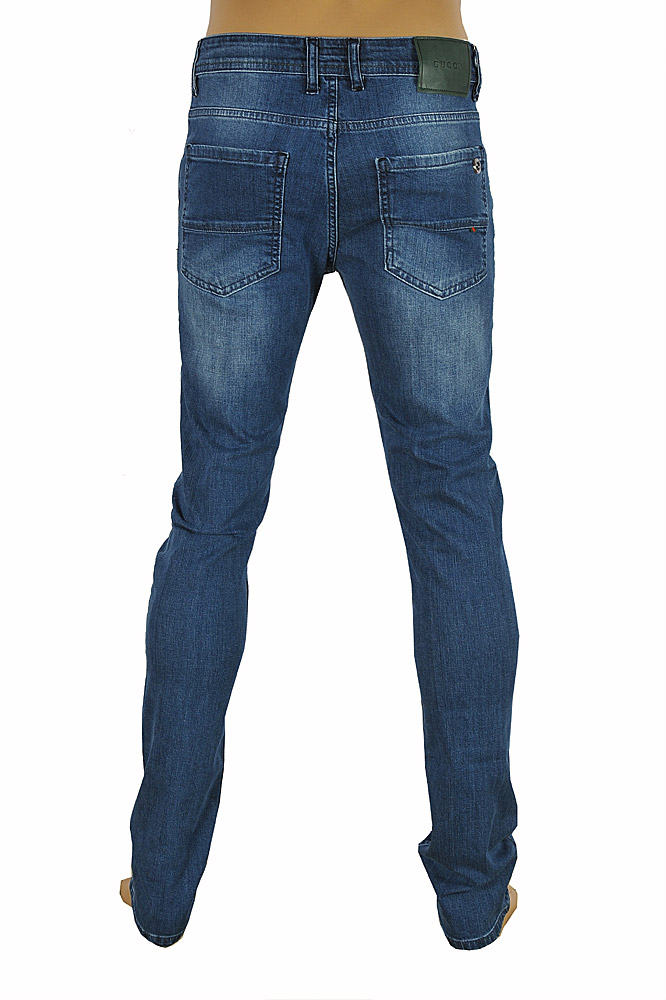Mens Designer Clothes | GUCCI Men's fitted jeans with leather batch #93