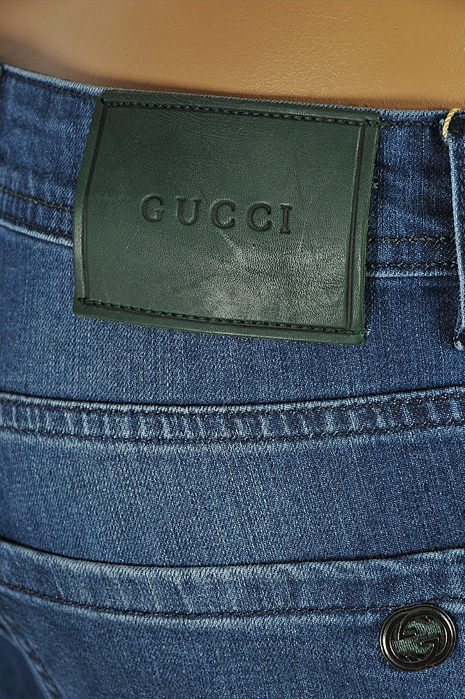 Mens Designer Clothes | GUCCI Men's fitted jeans with leather batch #93