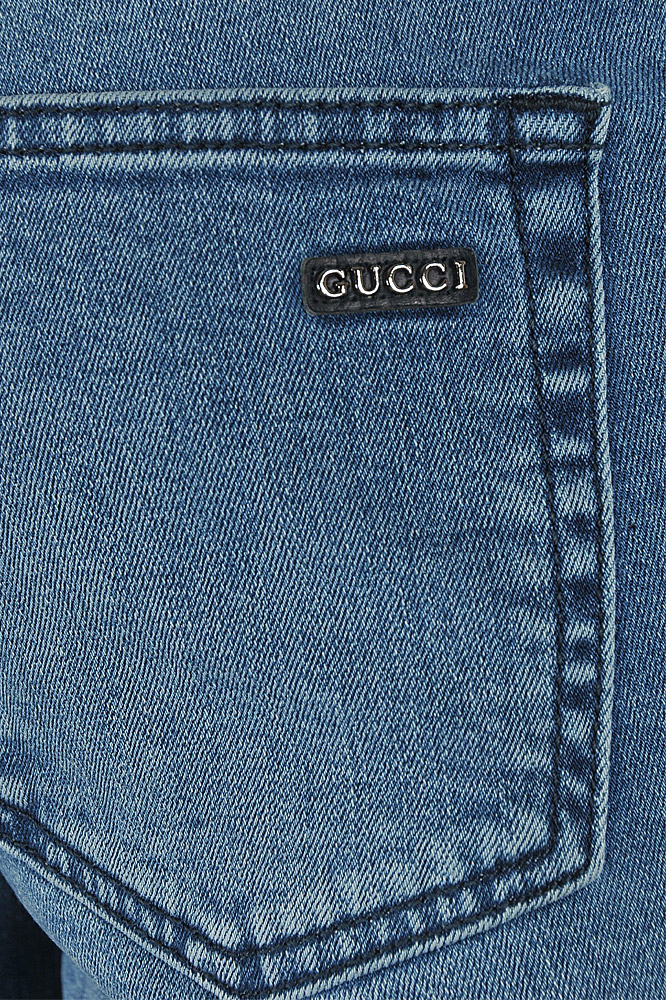 Mens Designer Clothes | GUCCI Men's fitted stretch jeans with Snake Embroidery #96