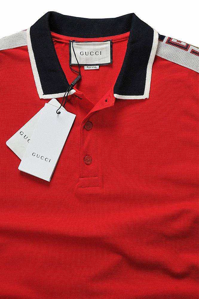 Mens Designer Clothes | GUCCI menâ??s cotton polo with GUCCI stripe in red color #382