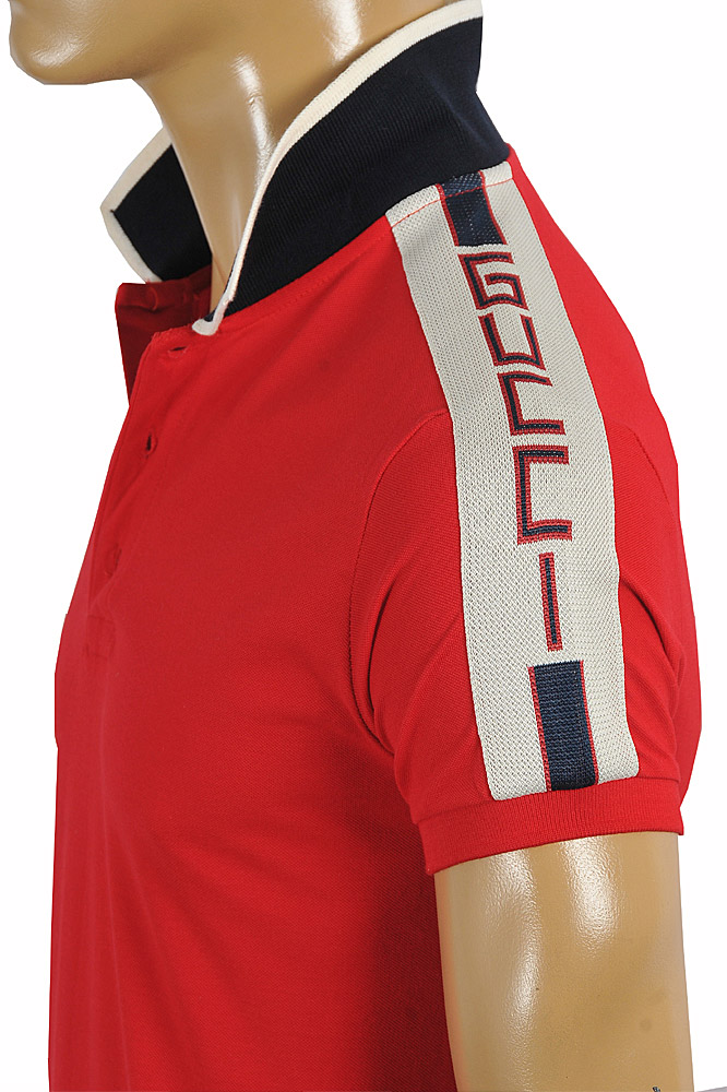 Mens Designer Clothes | GUCCI menâ??s cotton polo with GUCCI stripe in red color #382