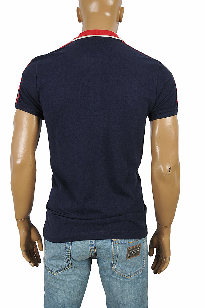 Mens Designer Clothes | GUCCI menâ??s cotton polo with GUCCI stripe in navy blue color #