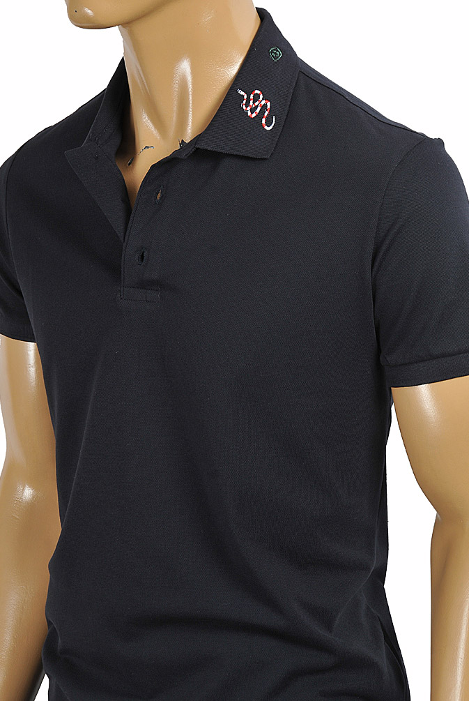 Mens Designer Clothes | GUCCI Menâ??s cotton polo with Kingsnake embroidery 411