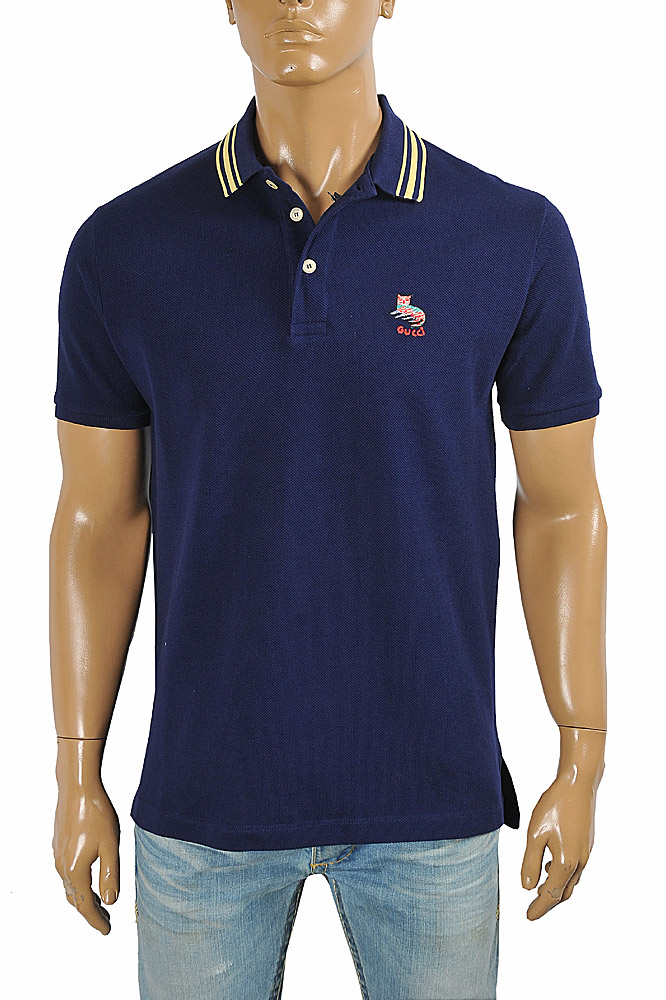 Mens Designer Clothes | GUCCI Menâ??s cotton polo with cat embroidery 421