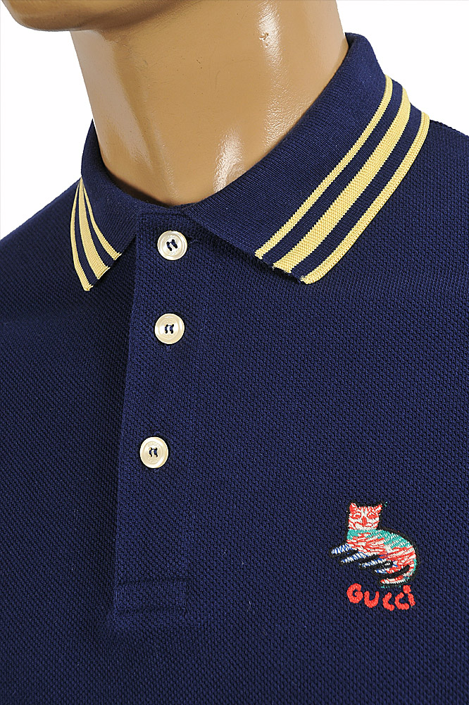 Mens Designer Clothes | GUCCI Menâ??s cotton polo with cat embroidery 421
